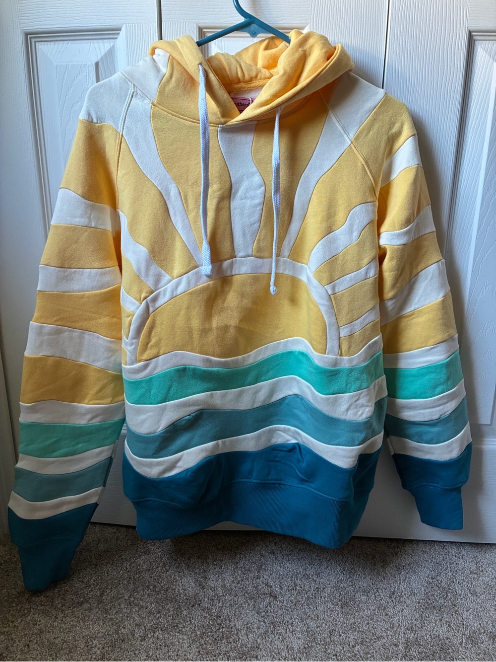 NWT Simply Southern Yellow, White & Teal Sunrise Hoodie